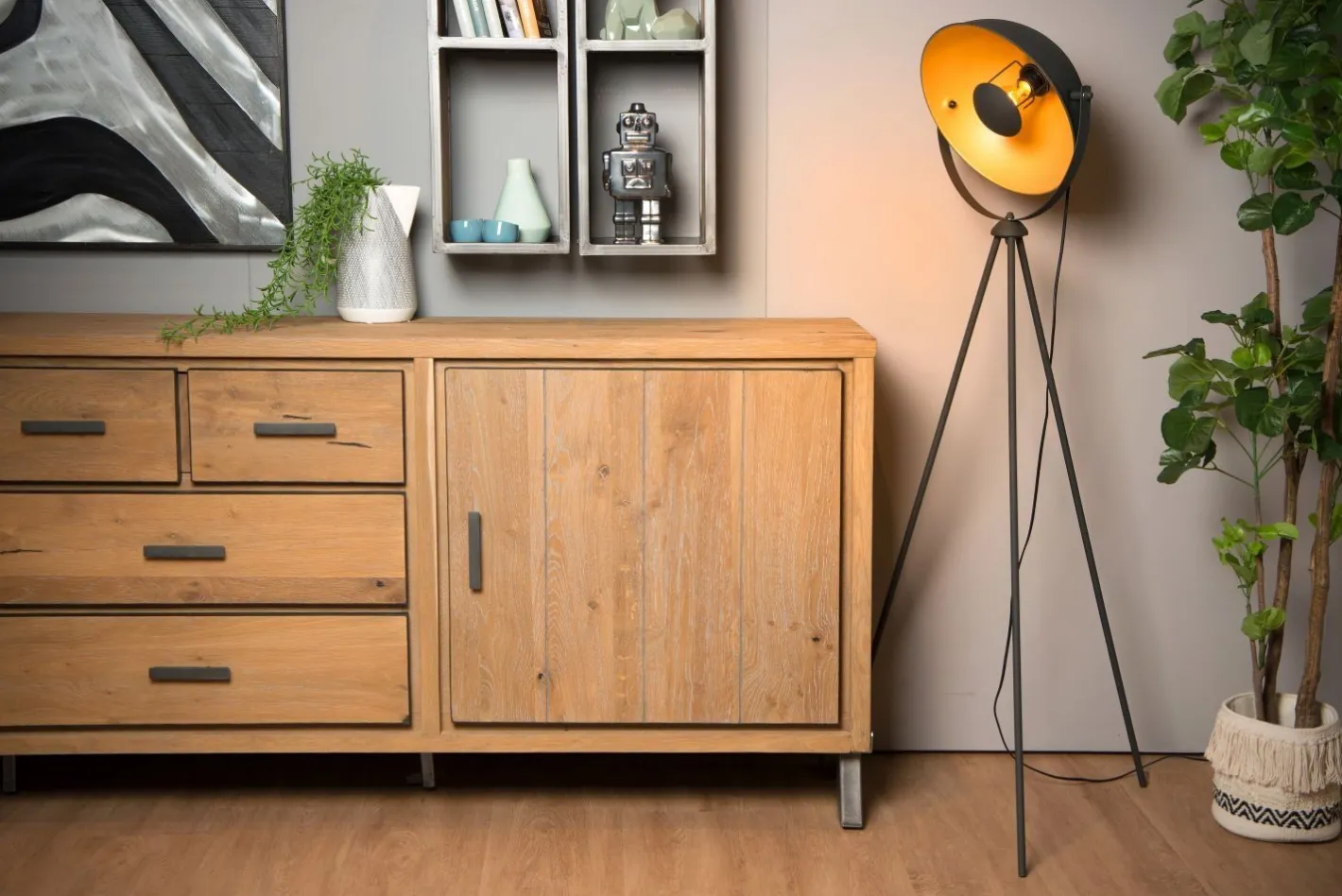 Discount Lucide Alvaro Vloerlamp Zwart, Goud