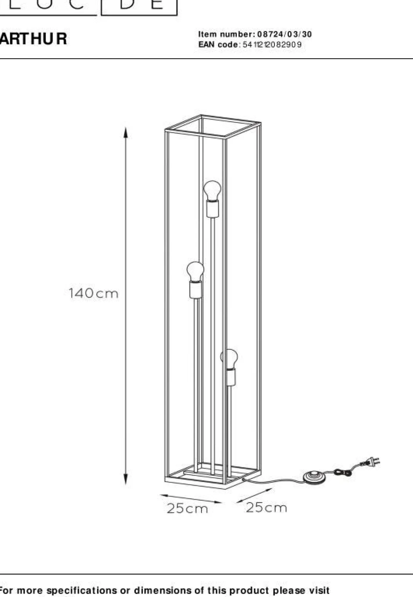 Clearance Lucide Arthur Vloerlamp Zwart, Koper