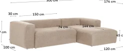 Outlet Kave Home Blok 3-Zits Hoekbank Beige