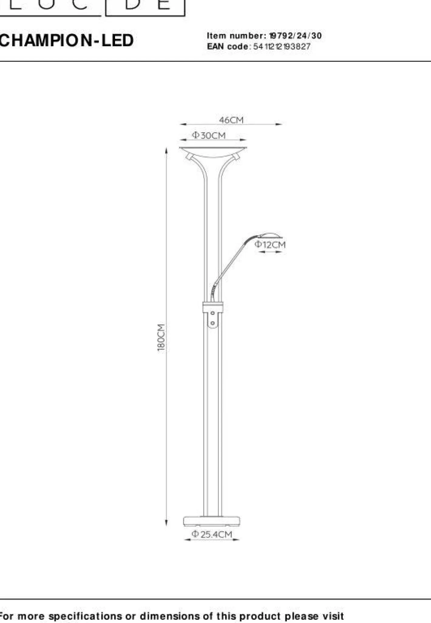 New Lucide Champion-Led Vloerlamp Zwart