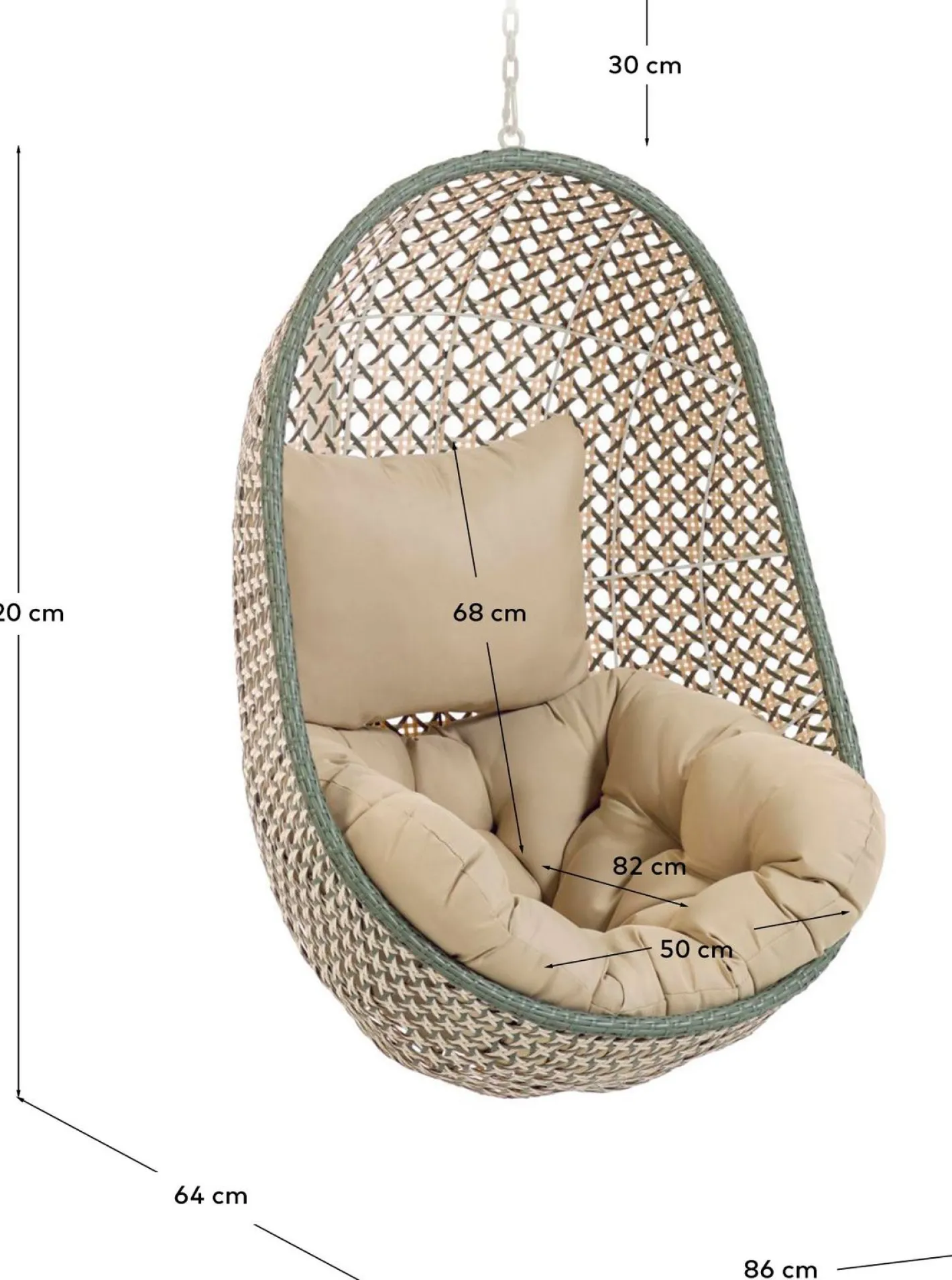 Discount Kave Home Cira Outdoor Hangstoel Groen, Creme