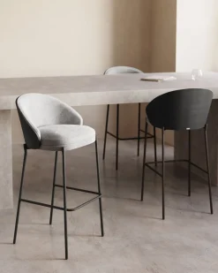 Online Kave Home Eamy Hoog Barstoel Lichtgrijs, Zwart