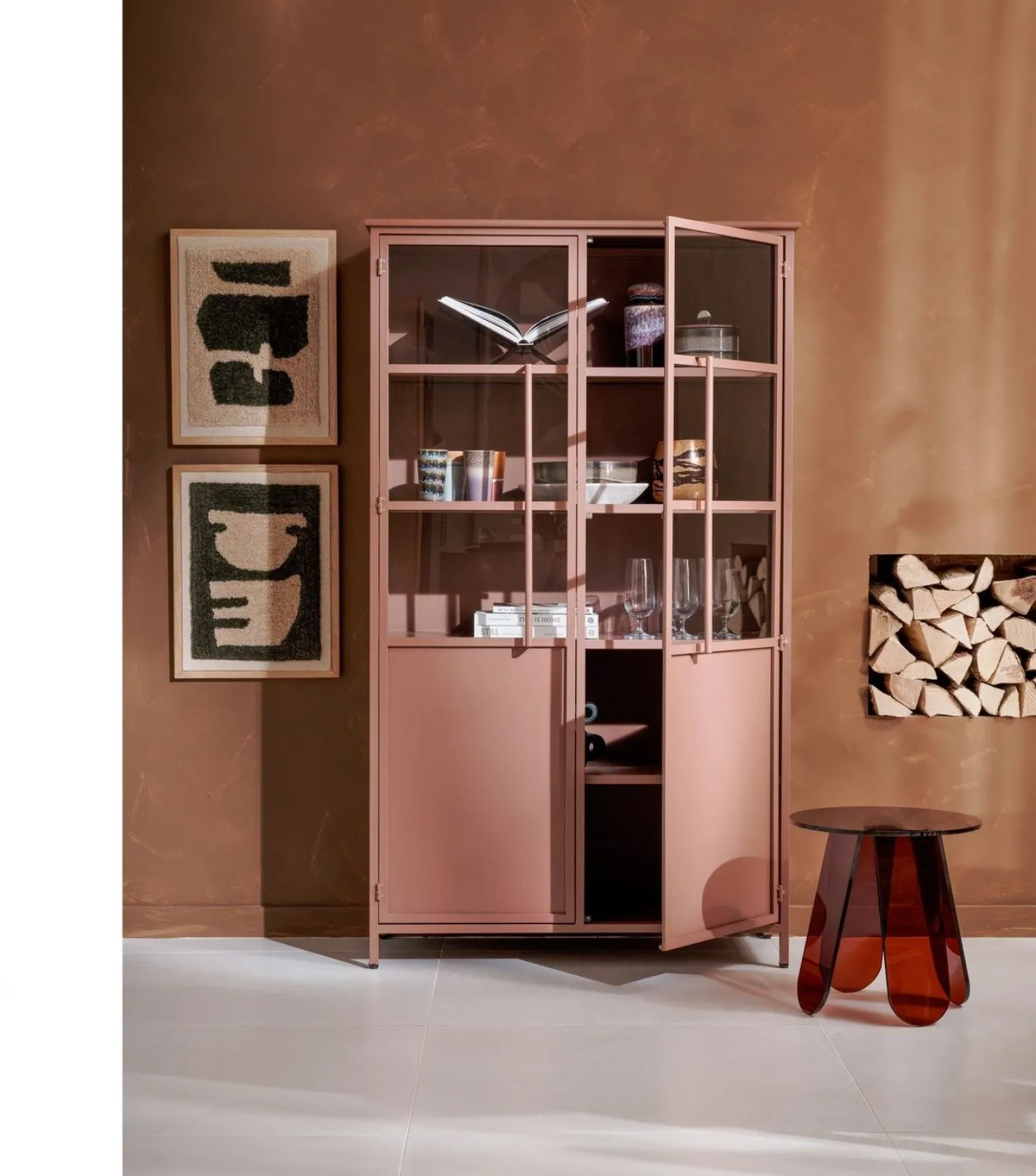 Clearance WOOOD Exhibit 2-deurs Vitrinekast Tan