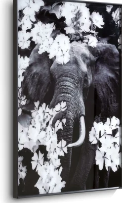 Hot COCO maison Flower Elephant Wanddecoratie Zwart, Grijs, Wit