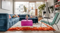 HKLIVING Fluffy Square Vloerkleed Natural Cream, Oranje