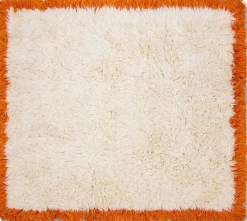 HKLIVING Fluffy Square Vloerkleed Natural Cream, Oranje