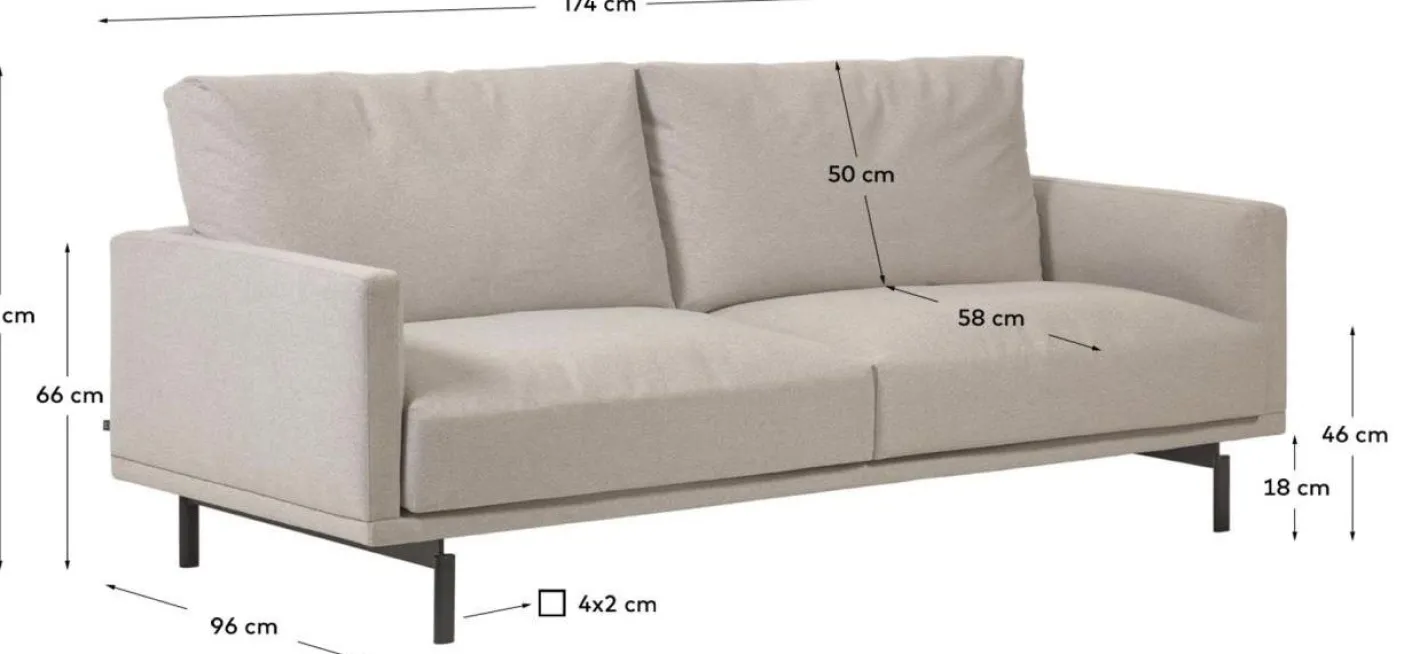 Online Kave Home Galene 2-Zitsbank Beige, Grijs