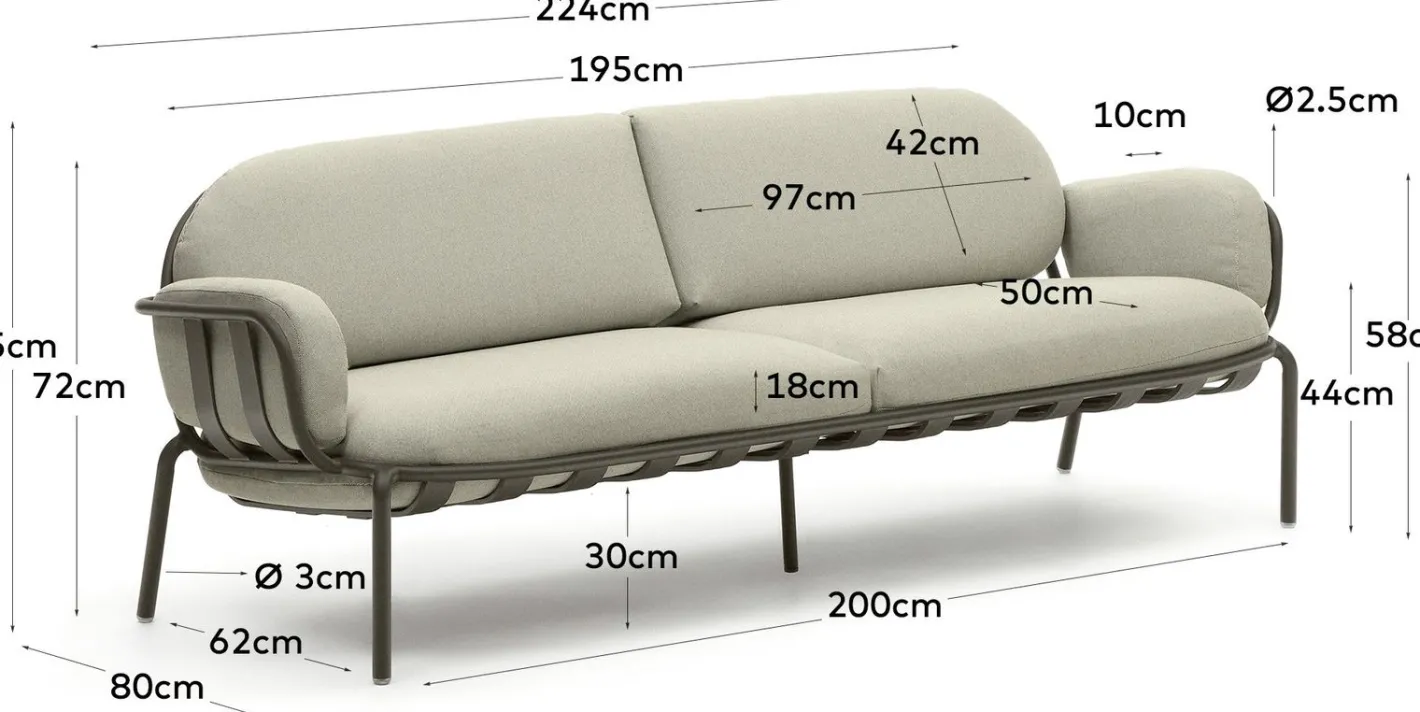 Hot Kave Home Joncols 3-Zits Tuinbank Grijs, Beige