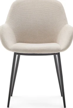 Online Kave Home Konna Staal Eetkamerstoel Creme, Zwart