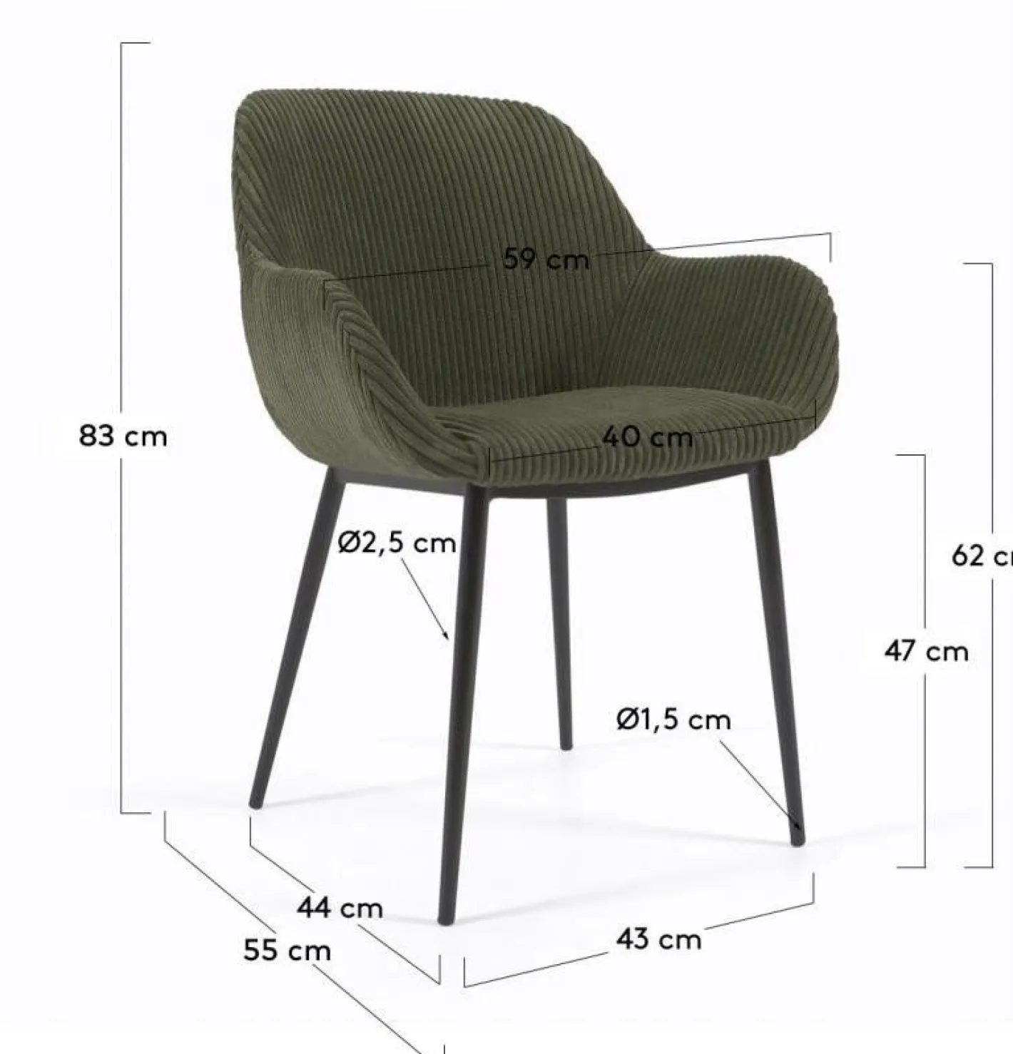 Discount Kave Home Konna Staal Eetkamerstoel Donkergroen, Zwart