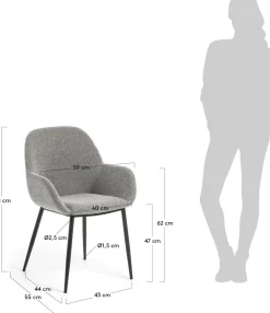 Discount Kave Home Konna Staal Eetkamerstoel Grijs, Zwart