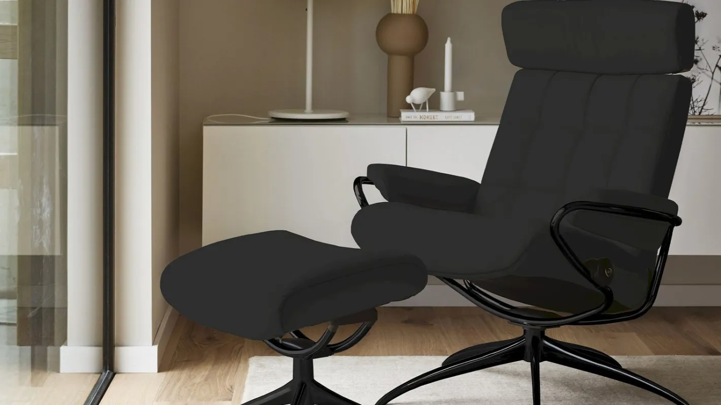 Clearance Stressless London Low Back + hocker Relaxfauteuil Zwart