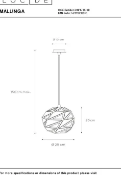 Outlet Lucide Malunga Hanglamp Zwart, Goud