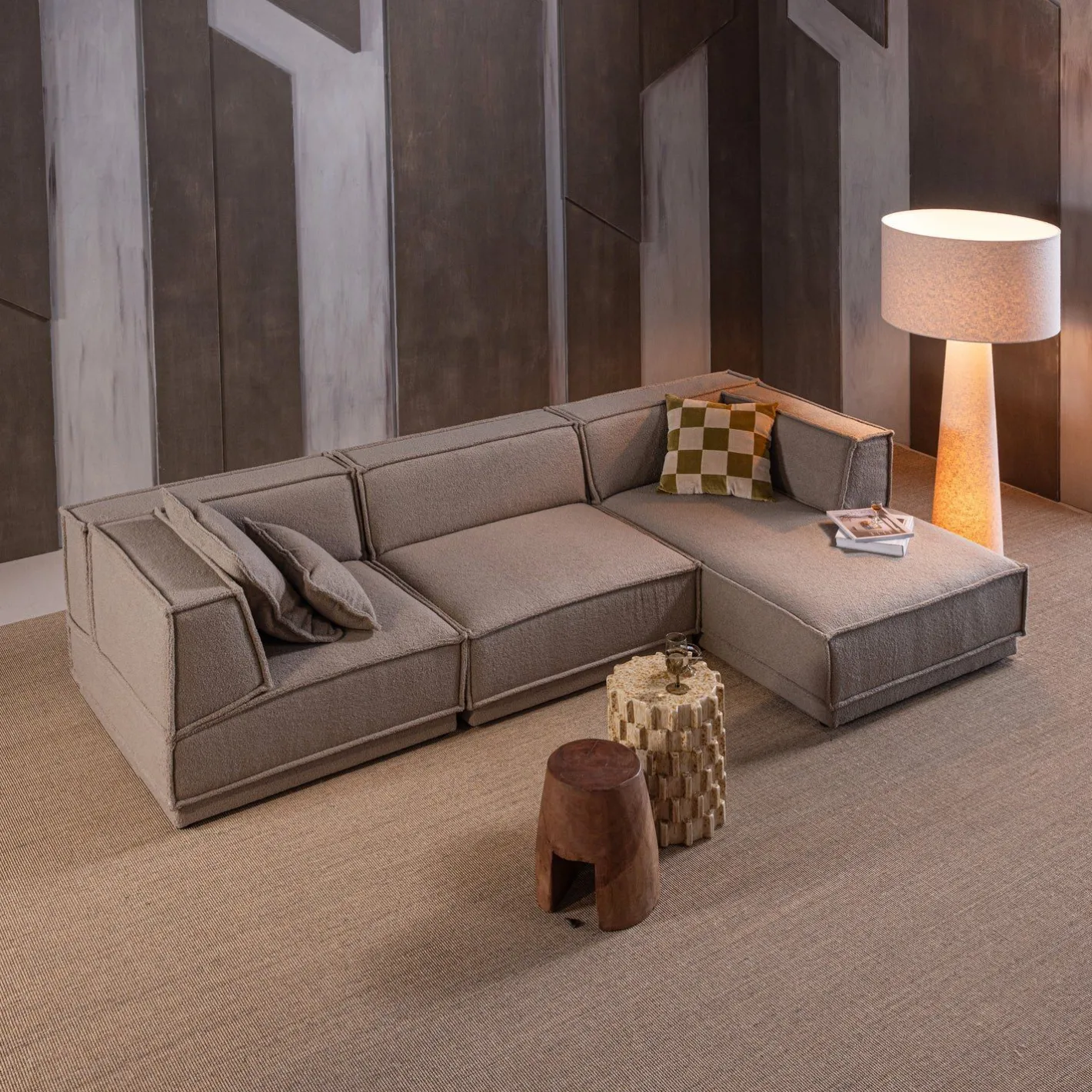Outlet WOOOD Manu Grove Chenille Hoekbank Naturel