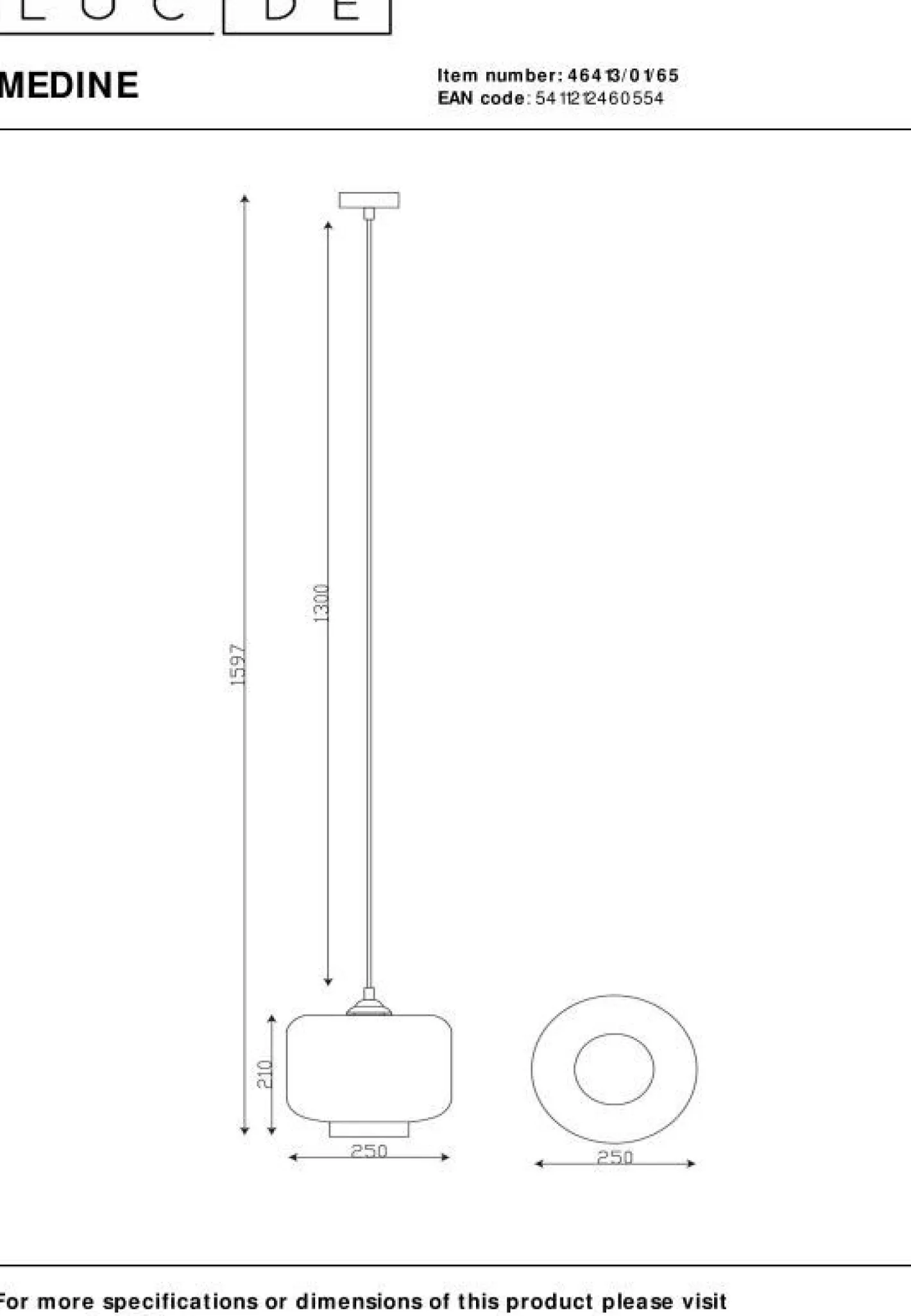 Hot Lucide Medine Hanglamp Zwart