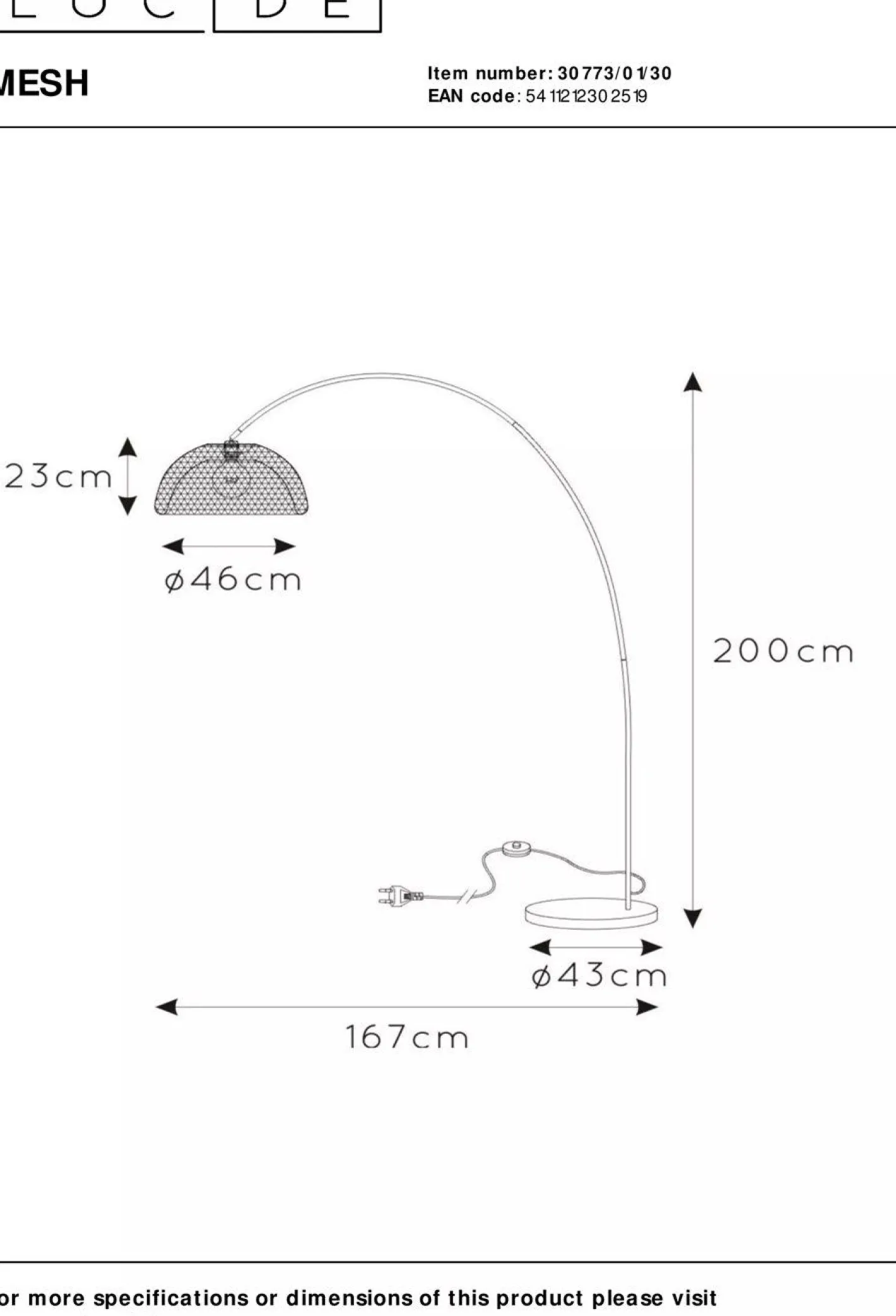 Clearance Lucide Mesh Boog Vloerlamp Zwart