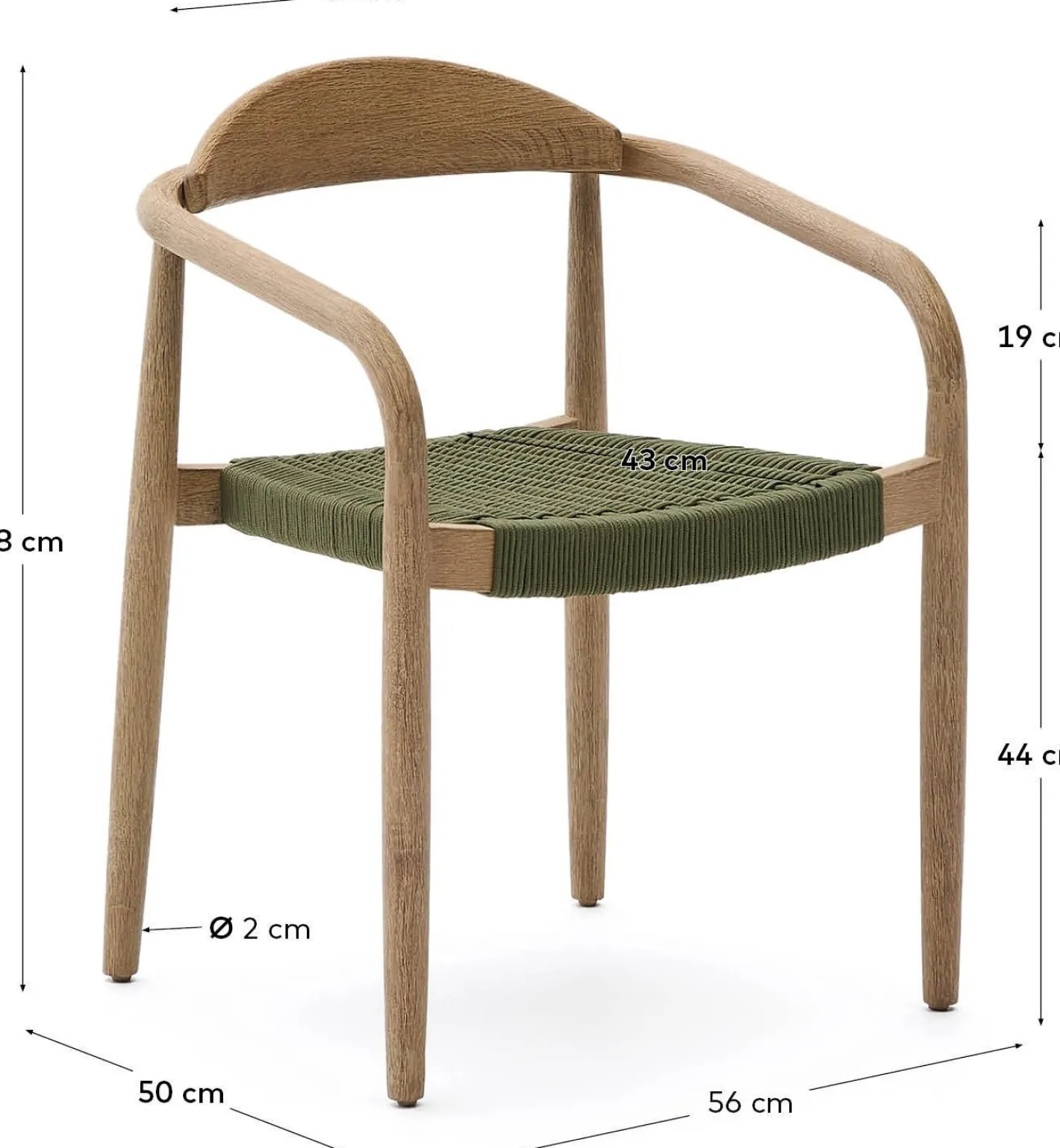 Kave Home Nina Tuinstoel Groen, Naturel