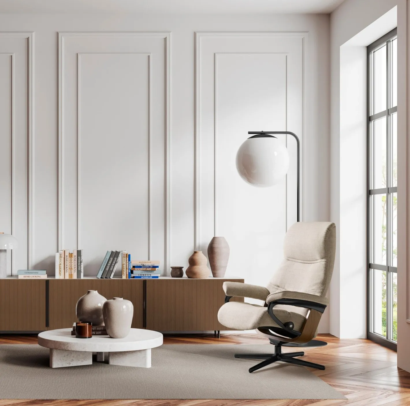 Best Stressless Philip M Relaxfauteuil + Hocker Greige