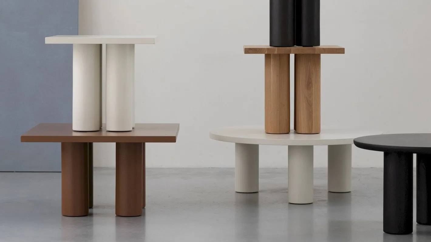 Online Studio HENK Pillar Rond Salontafel Gerookt Gebeitst