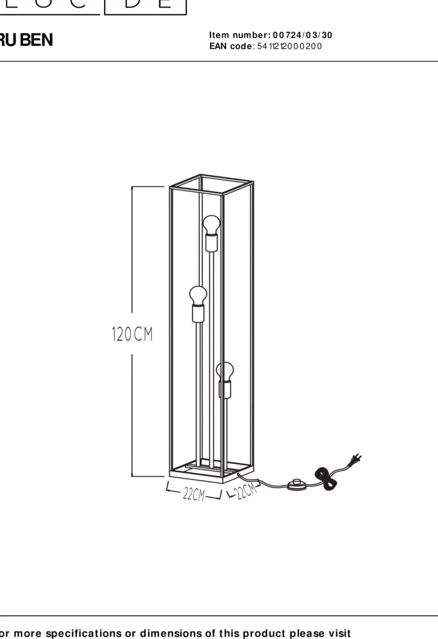 Lucide Ruben Vloerlamp Zwart