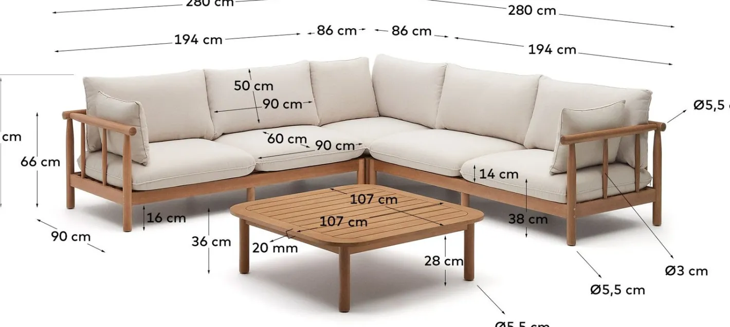 Best Kave Home Sacova Outdoor Loungeset Naturel, Beige