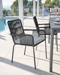 Outlet Kave Home Samt Tuinstoel Zwart