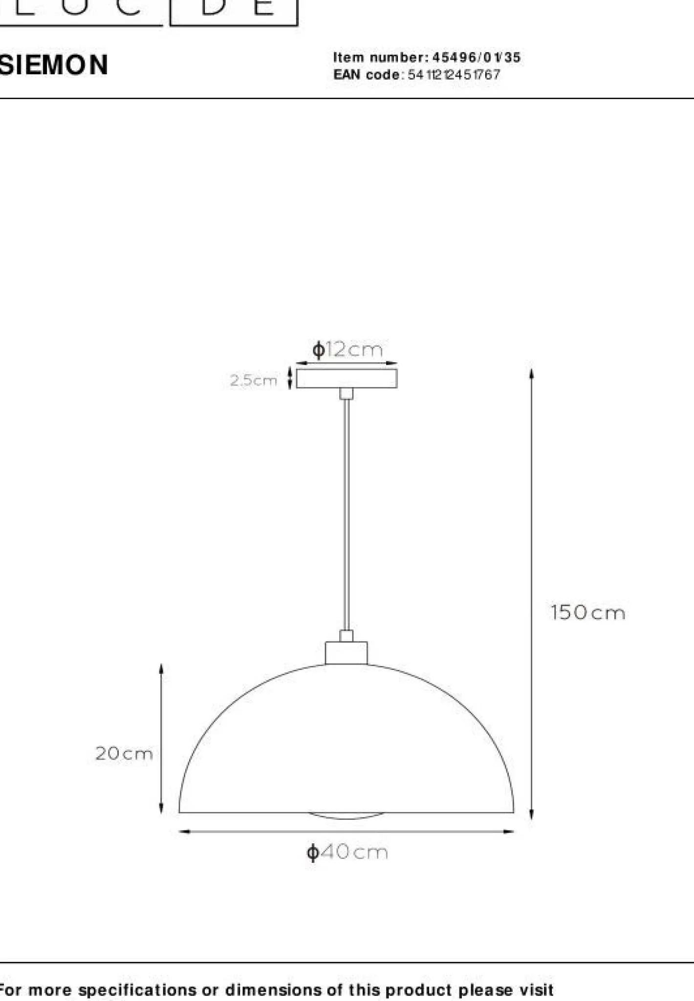 Clearance Lucide Siemon Hanglamp Blauw, Goud