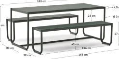 New Kave Home Sotil Outdoor Tuintafel + Bankje Groen