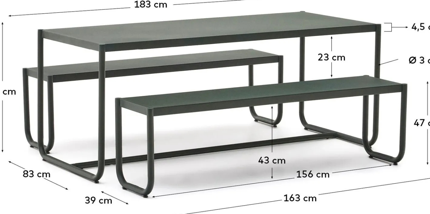 New Kave Home Sotil Outdoor Tuintafel + Bankje Groen
