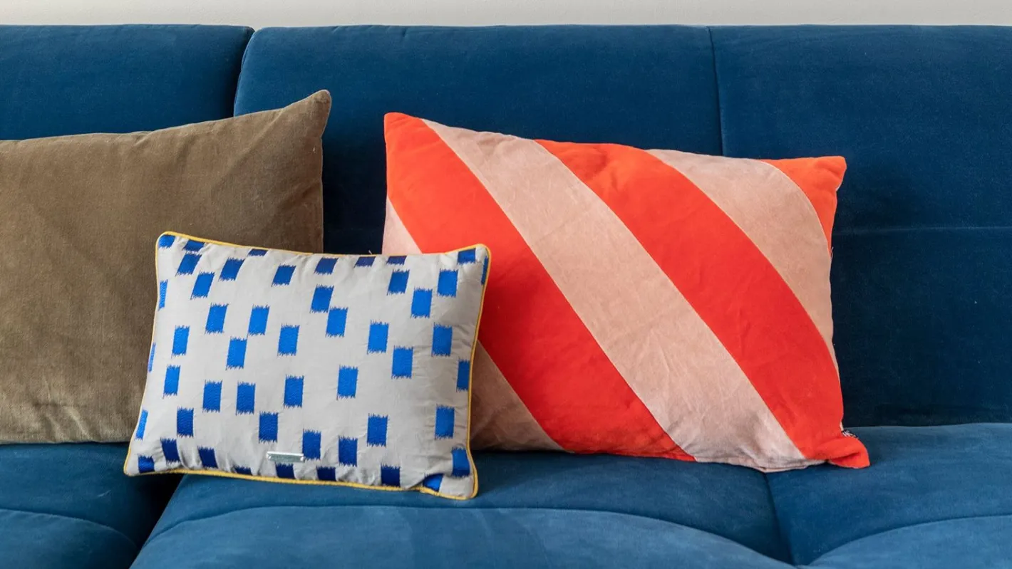 Online HKLIVING Striped Velvet Koraal Sierkussen Rood, Roze