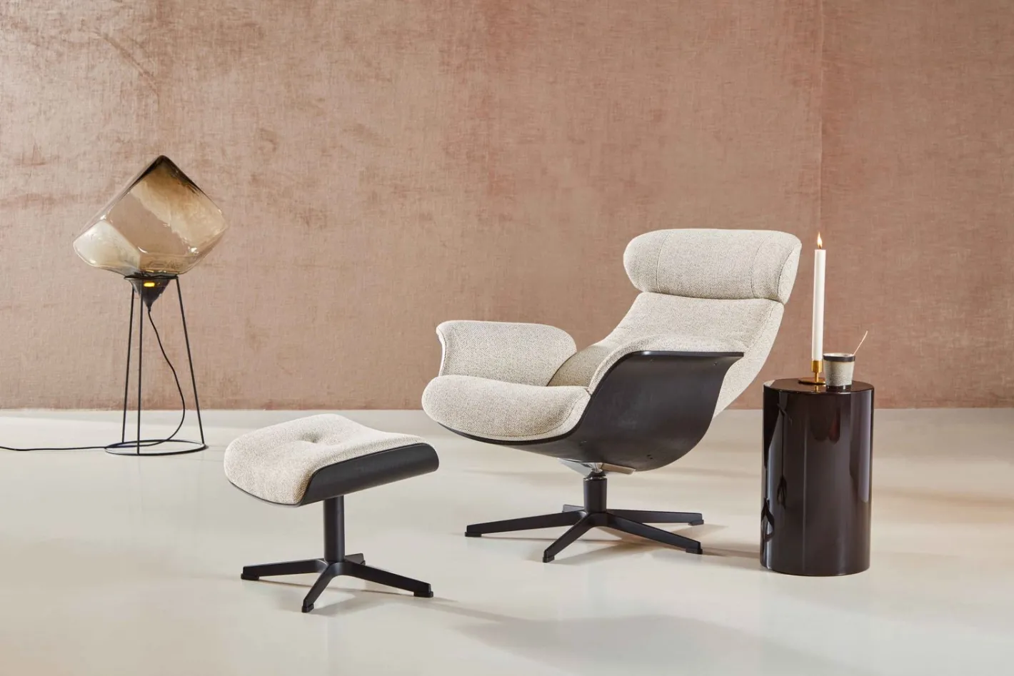 New Eijerkamp Collectie Time-Out Beige Relaxfauteuil + Hocker Beige, Black