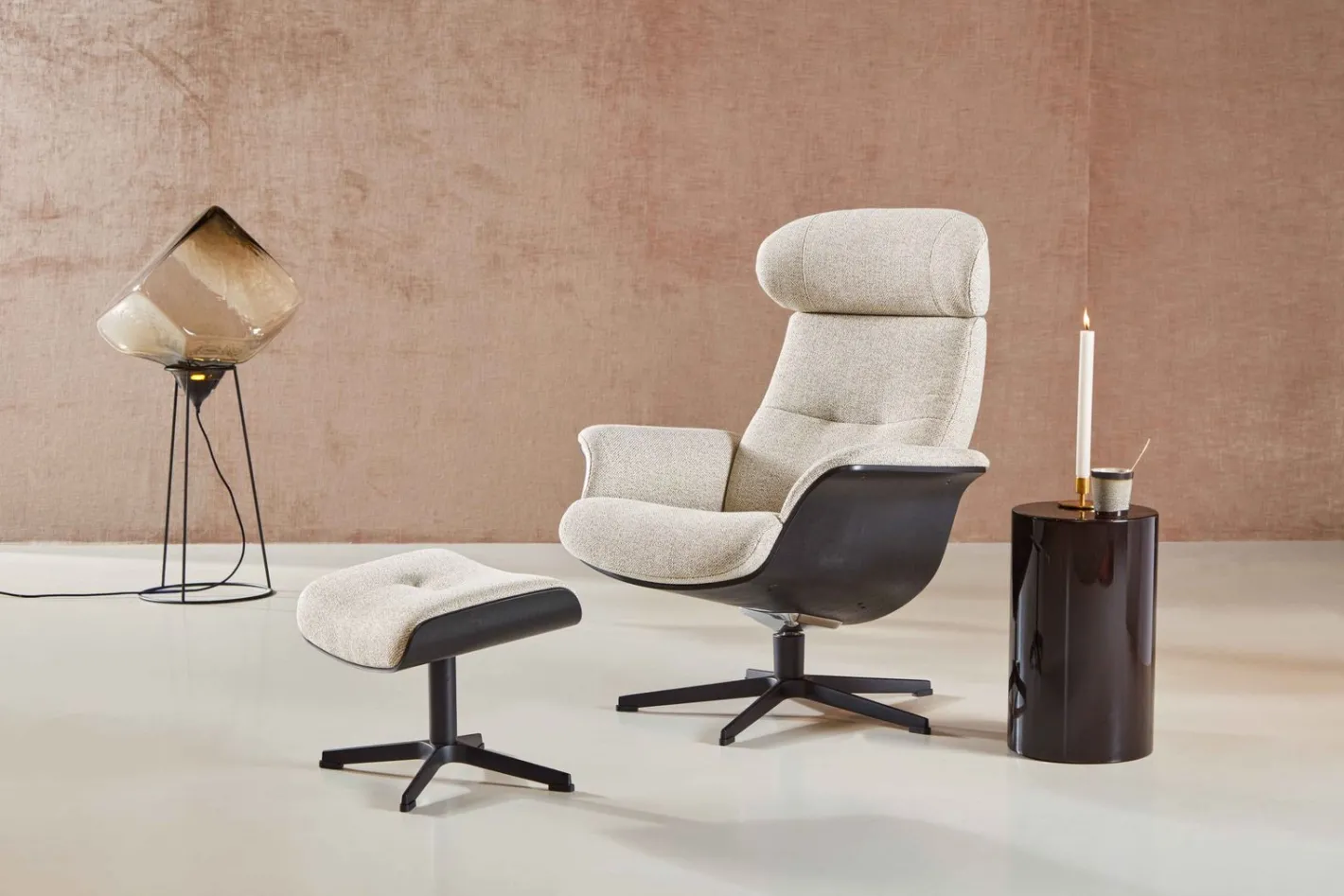 Outlet Eijerkamp Collectie Time-Out Beige Relaxfauteuil + Hocker Beige, Black