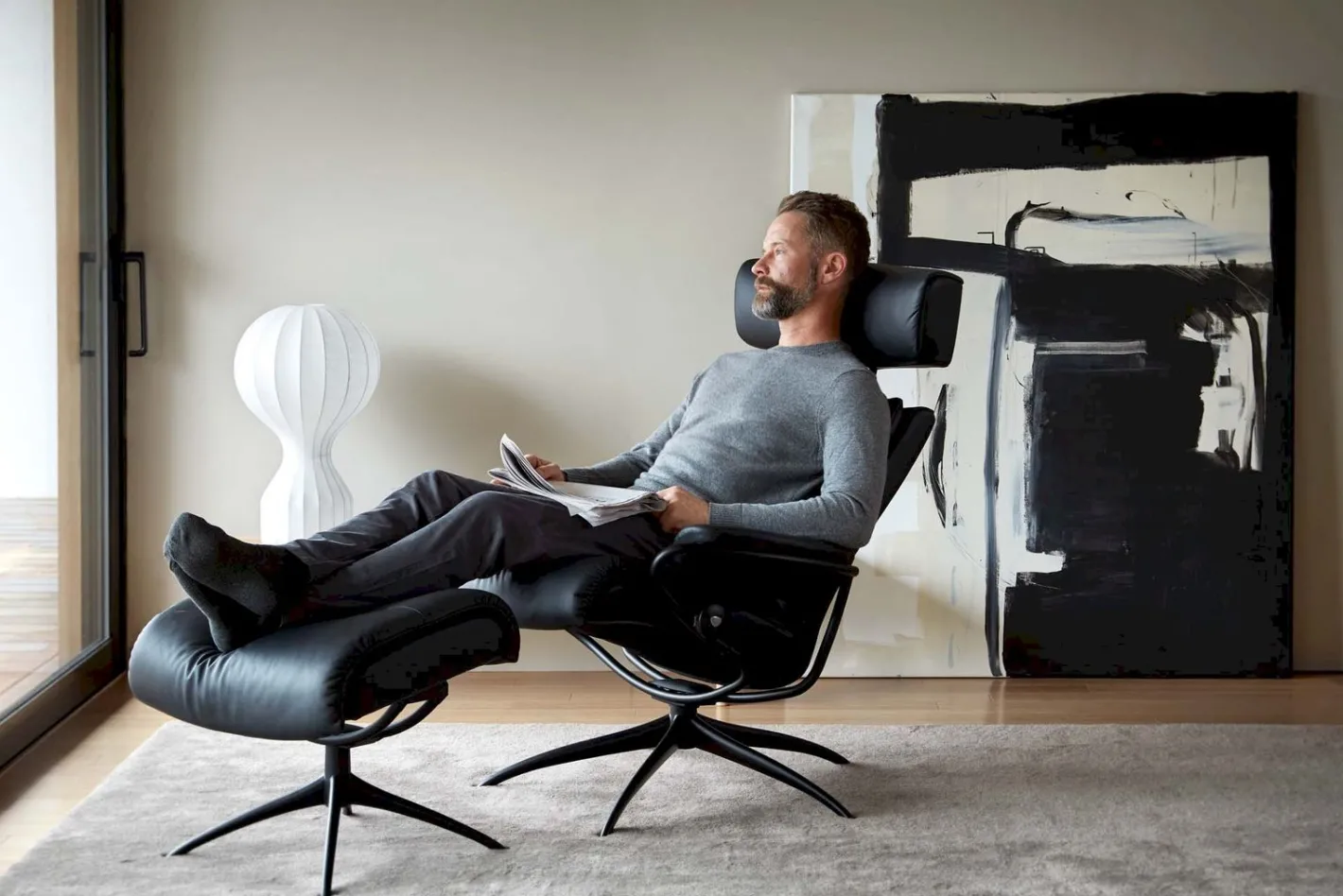 Outlet Stressless Tokyo Low Relaxfauteuil + Hocker Black