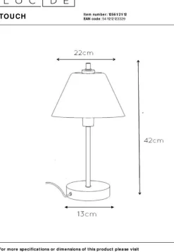 Outlet Lucide Touch Tafellamp Chroom, Wit