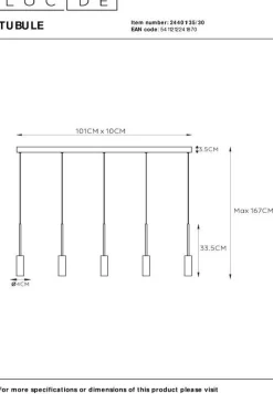Clearance Lucide Tubule Hanglamp Zwart