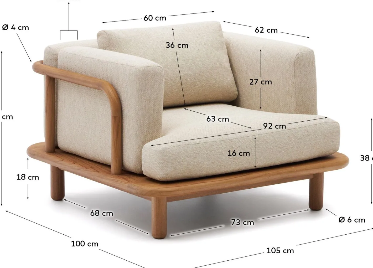 New Kave Home Turqueta Outdoor Fauteuil Bruin, Beige