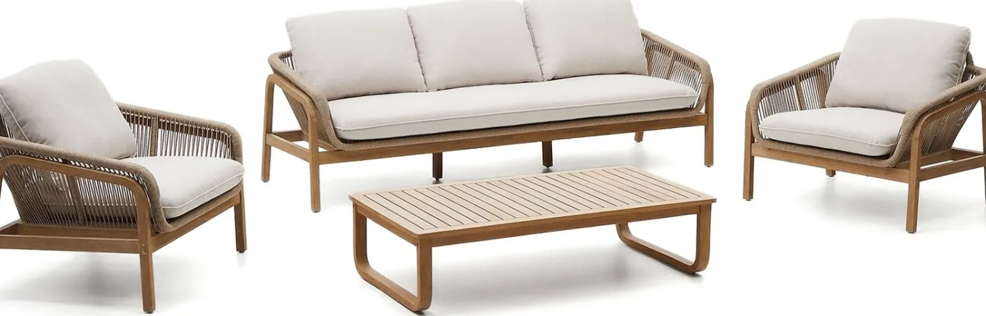 Outlet Kave Home Vellana Outdoor Loungeset Bruin, Grijs