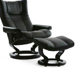 Stressless Wing Relaxfauteuil + Hocker Zwart