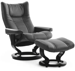 Stressless Wing Relaxfauteuil + Hocker Zwart