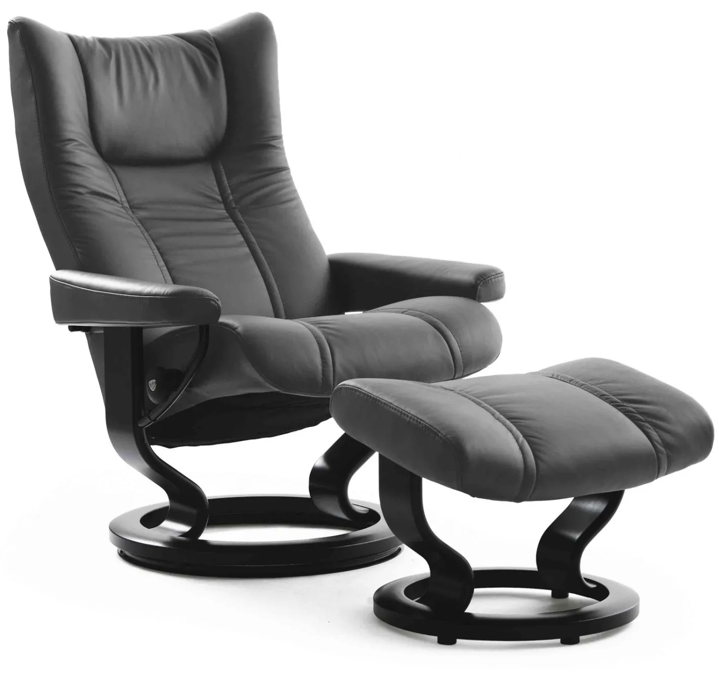 Stressless Wing Relaxfauteuil + Hocker Zwart