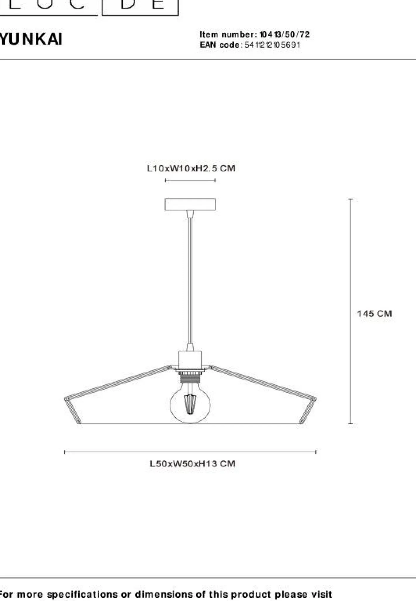 Outlet Lucide Yunkai Hanglamp Naturel, Zwart