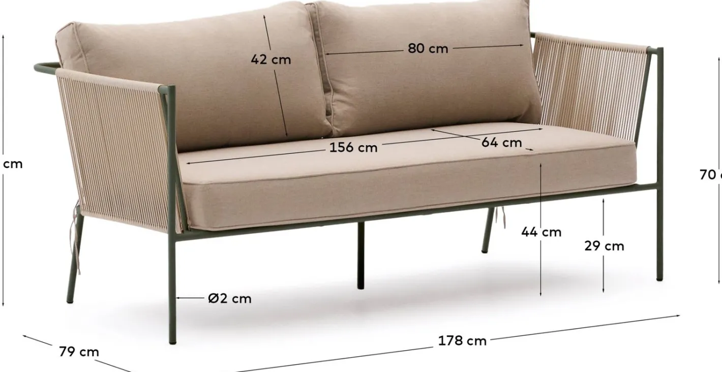 Hot Kave Home Zivia Outdoor 3-Zitsbank Groen, Beige